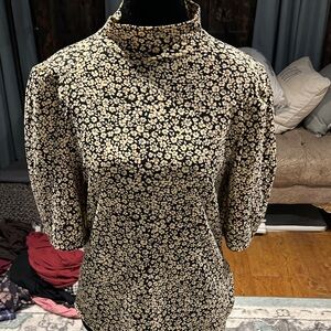 GAP Black and White Floral High-Neck Blouse